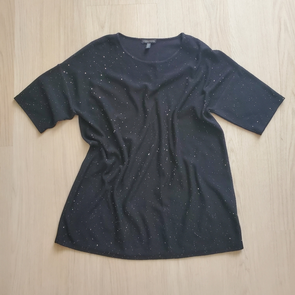 Eileen Fisher Black Short Sleeve Wool Top